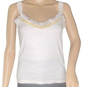 Charlotte Tarantola    White Cami With Lace & Velvet Detailing    Size Medium